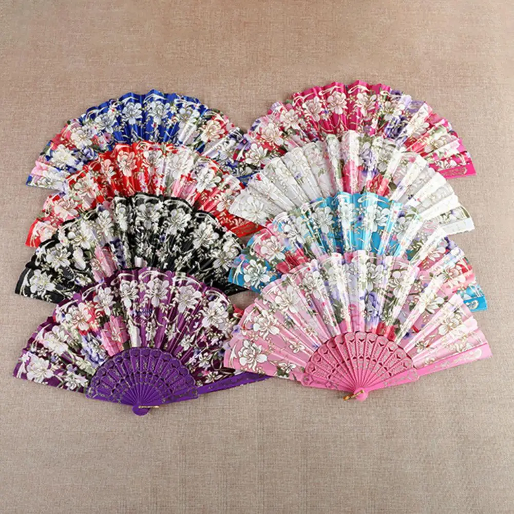 1 Set Folding Hand Fan Elegant Floral Pattern Decorative Folding Fan Hollow Fan Ribs Party Prop Wedding Party Supply