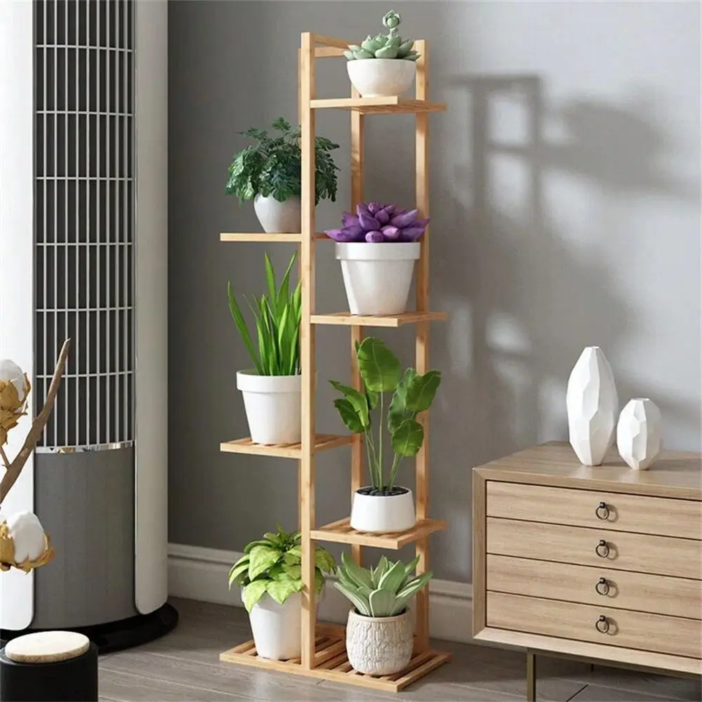 

Bamboo Vertical Plant Stand High Low Shelves Flower Rack Display Indoor Outdoor