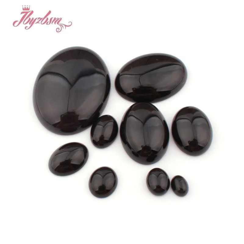 Oval Black Agates CAB Cabochon Flatback Dome Undrilled Natural Stone for DIY Accessories Earring Ring Jewelry Making 5 Pcs