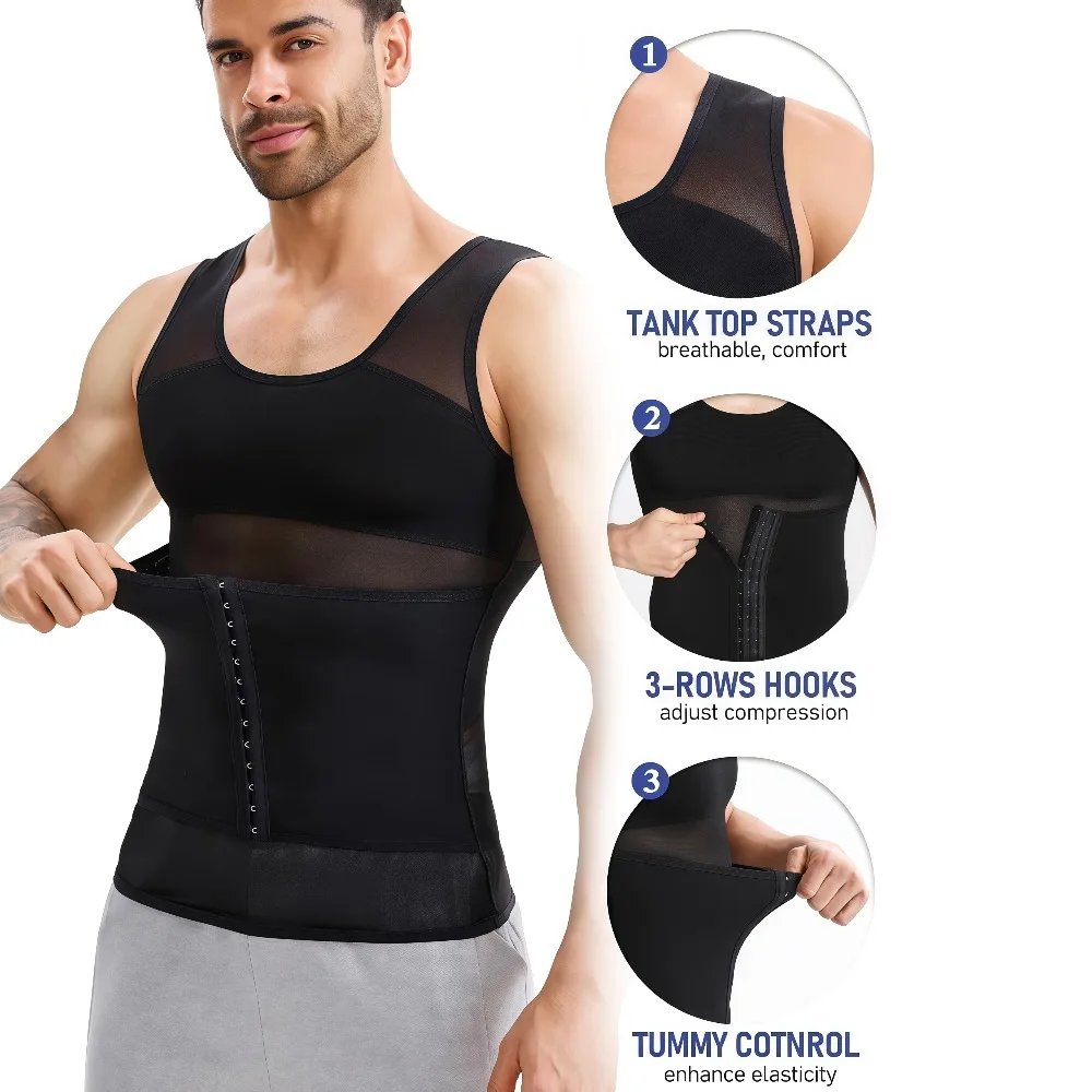 Men's Button Adjustable Shapewear Vest, Breathable Invisible Compression Tank Top, Tummy Control Slimming Body Shaper Beer Belly - view 3