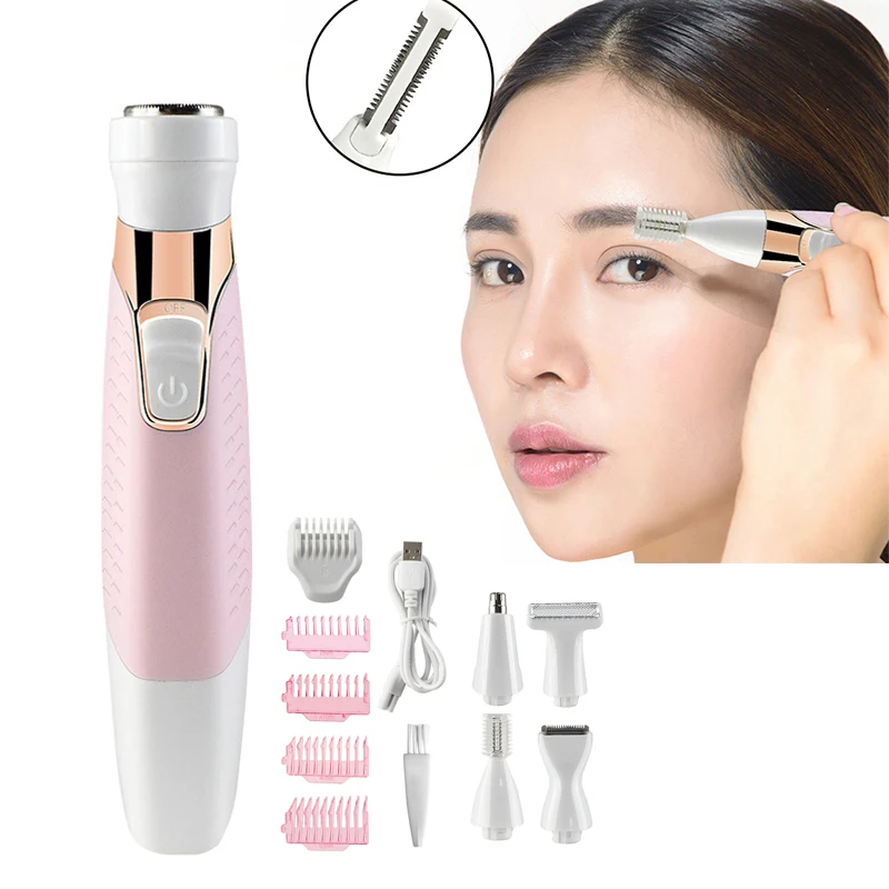

USB Electric Eyebrow Trimmer Hair Shaver Facial Nose Pubic Hair Body 5 in 1 Women Hair Removal Machine