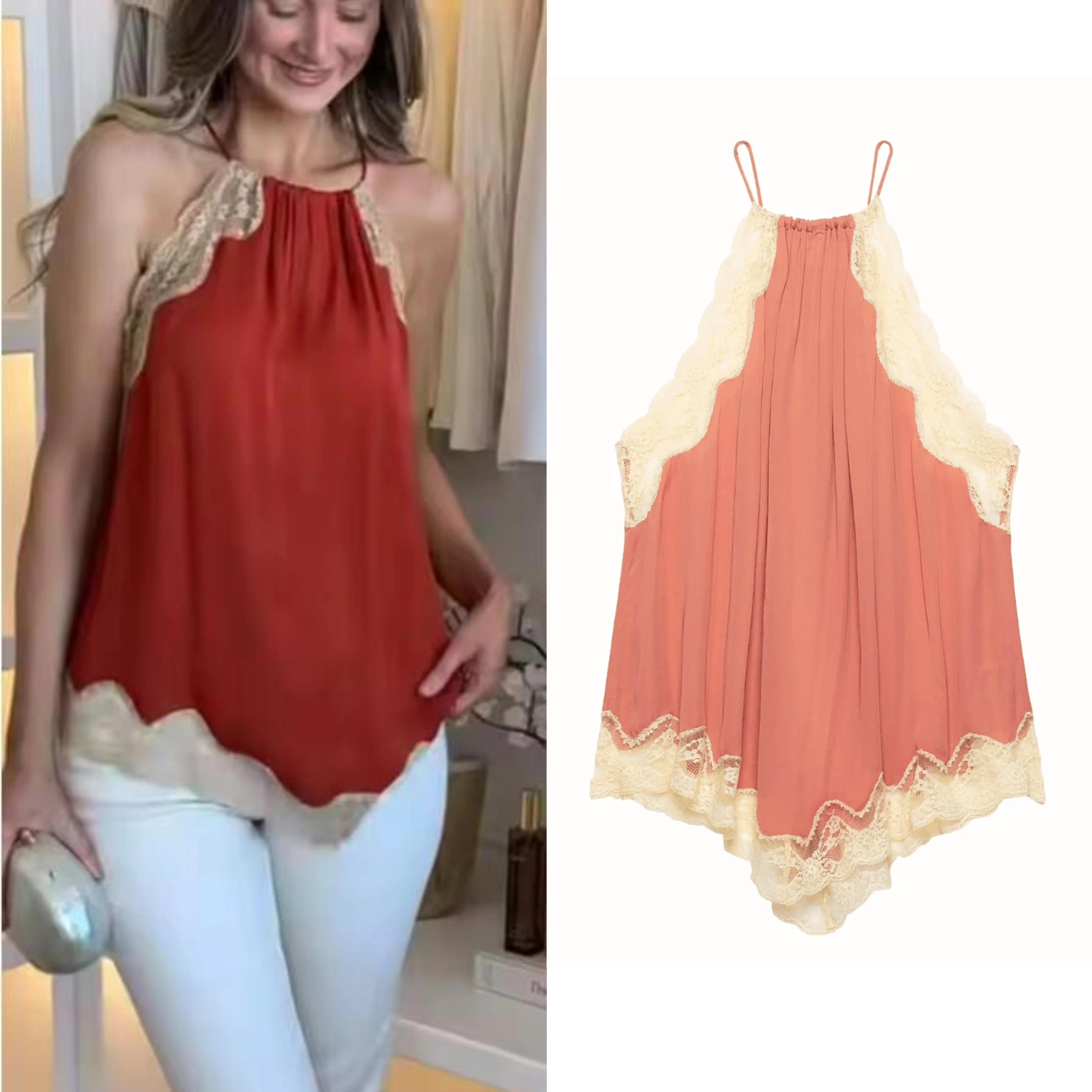Women's Lace Halter Neck Tops Summer Sleeveless Lace Patchwork Sexy Tops Lrregular Hem Fashion Casual Female Loose Tops
