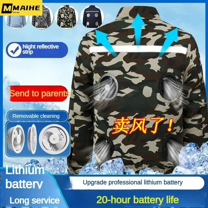 Chaqueta de ventilador para hombre, ropa refrigerada por USB para exteriores, trabajo de alta temperatura, con aire acondicionado, camiseta sin