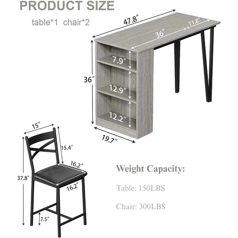 2-Person Bar Table Set with Comfortable Wide Cushions, Flip-Top Extension for Versatility