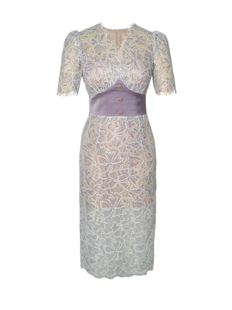 Neue Sommer Elegante Frauen Abendkleid Temperament Spitze Sheer Sexy V-ausschnitt Korsett Schlank Midi Party Club Prom Femme Mujer Vestidos