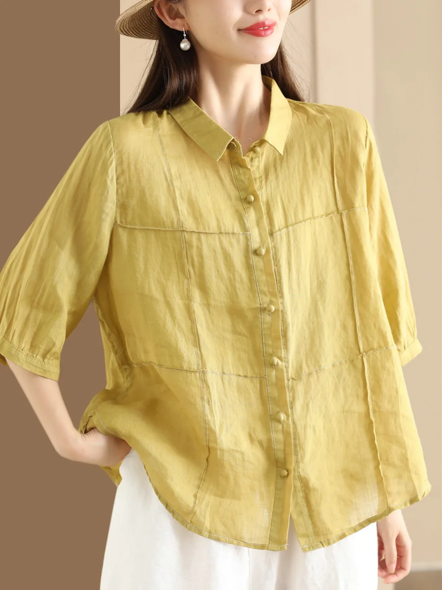 

Ретро-кардиган женский из льна с двойным воротником, средней длины, тонкий, однотонный, свободного кроя, для повседневной носки, с рукавом 3/4