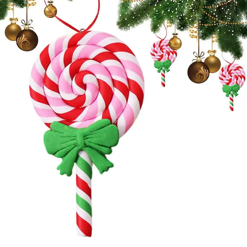 Christmas Lollipop Ornaments Christmas Hanging Decoration Candy Cane Red White Candy Lollipop Candy Polymers Clay Ornaments