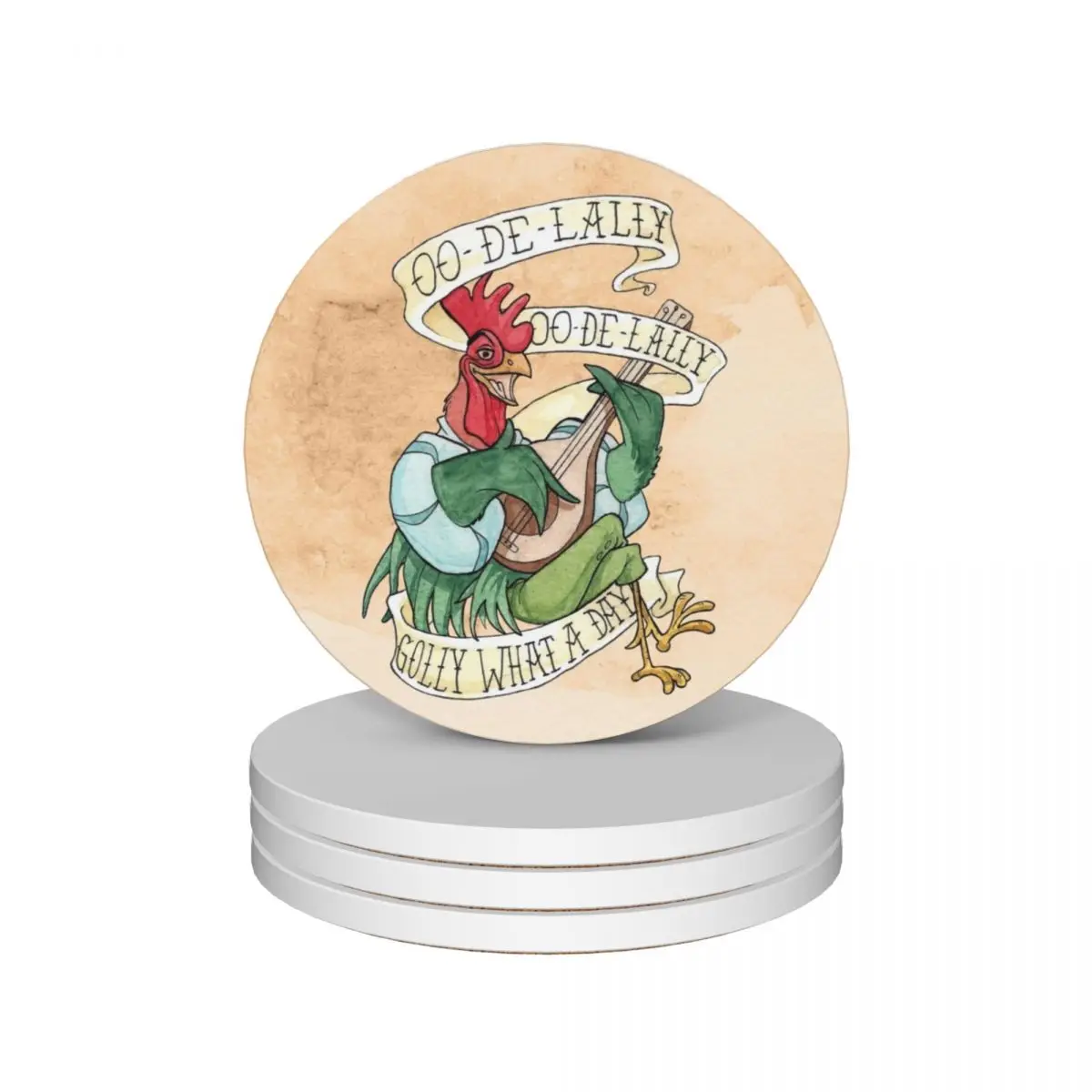 

Alan-A-Dale Rooster : OO-De-Lally Golly What A Day Tattoo Watercolor Painting Robin Hood Ceramic Coasters (Set of 4)