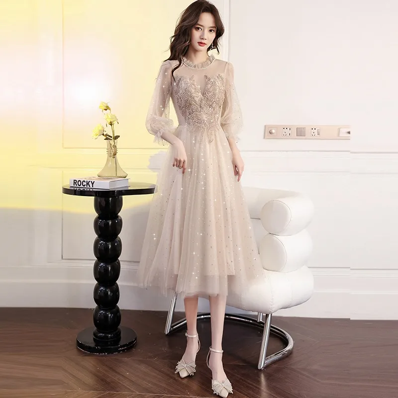 Vestidos de Noche sexis elegantes para mujer, vestido de dama de honor de boda con cuello redondo, vestido Formal largo para fiesta de graduación, vestidos Vintage para mujer