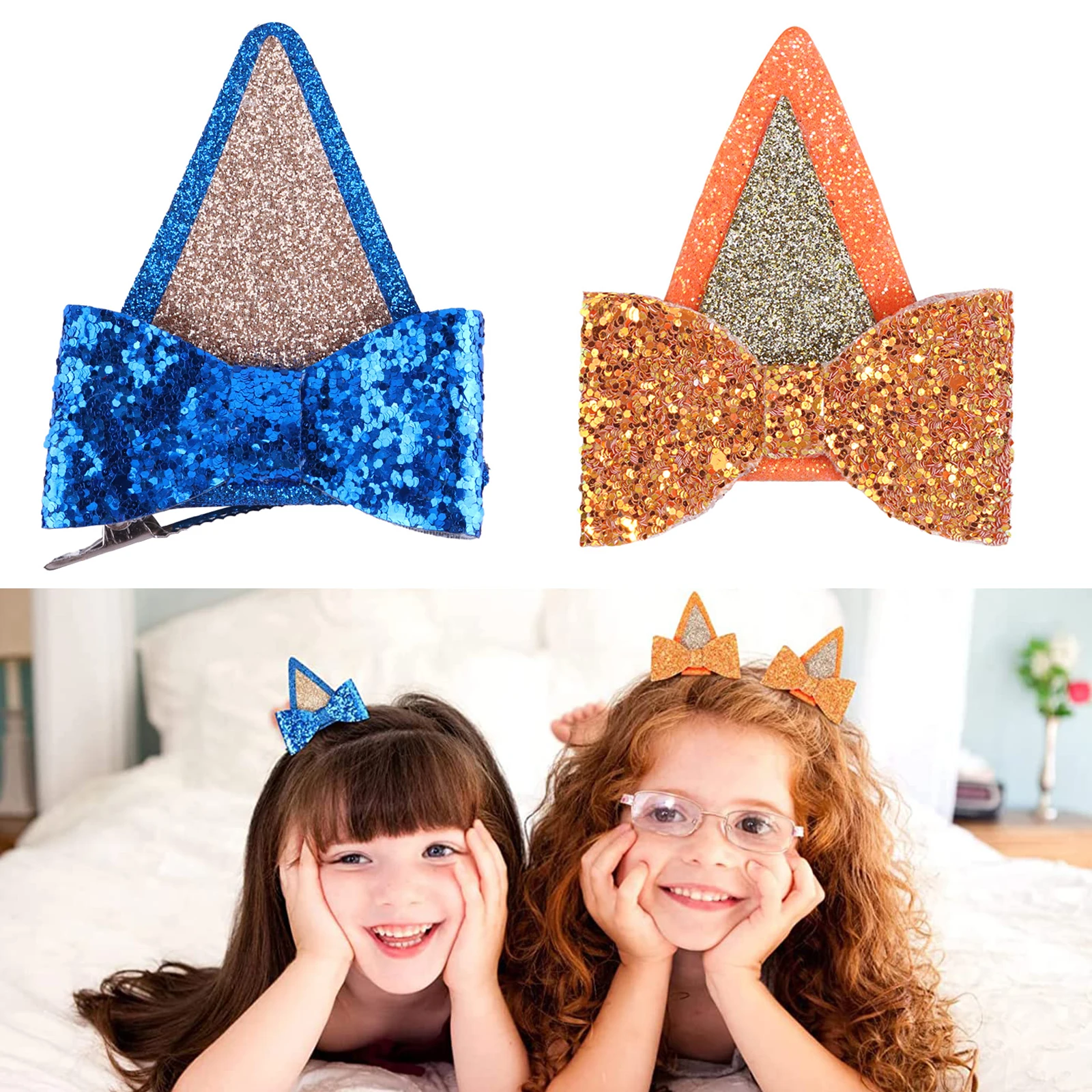 1 Pair Dog Birthday Party Supplies Blue Party Decoration Ear Hair Bow Clips for Kid Halloween Costume Accessories Animal Cosplay