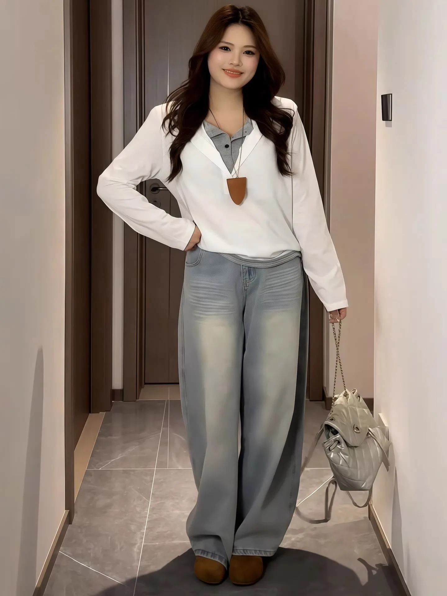 المرأة طويلة الأكمام تي شيرت 2025 الخريف جديد اللون حجب وهمية قطعتين المألوف خفيفة الوزن البلوز القمم #4