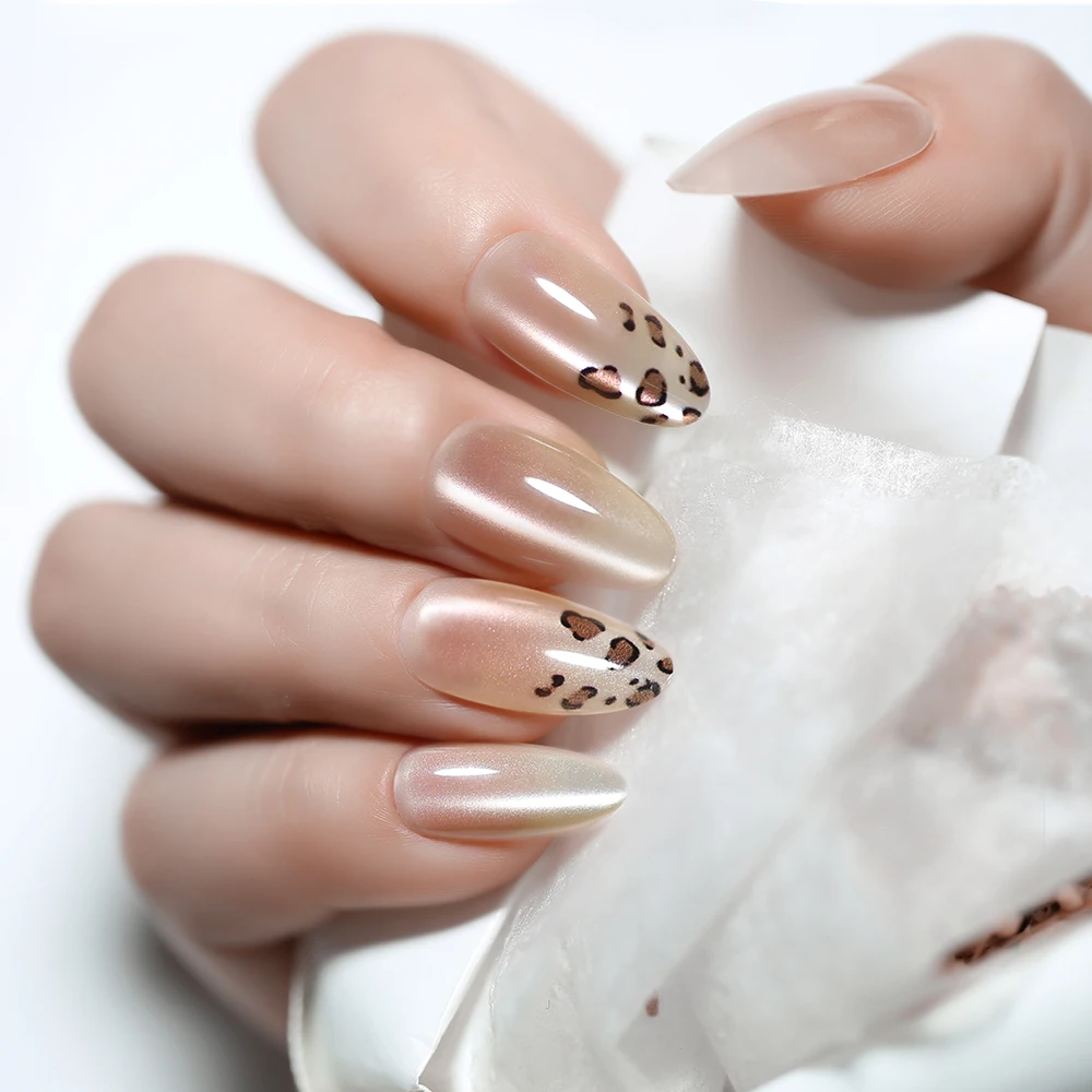 10pcs/bag Leopard Print French Design Press On Nails M/S Size Almond Coffin Full Cover Wearable False Nails Tips