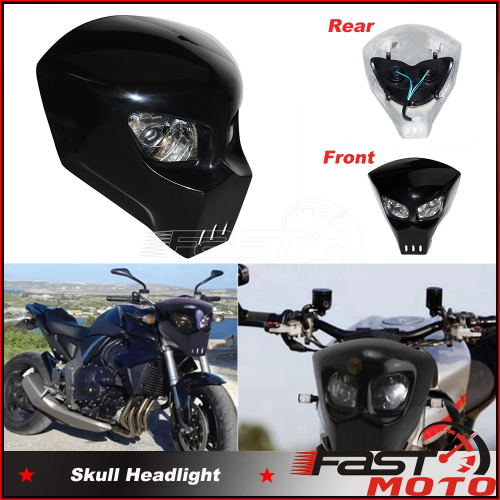 12V Skull Headlight Custom Motorcycle Headlight Mask Fairing Streetfighter Lamp For Cafe Racer Chopper Bobber Street Bike Harley