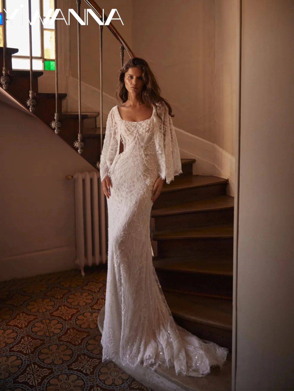 New Arrival Beaded Lace Wedding Dress With Cape Dreamy Mermaid Long Bridal Gown Customized Ivory Gorgeous Dresses For Bride