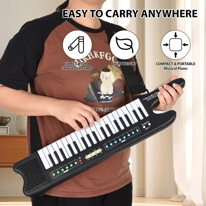 37-Key Electronic Keyboard Piano Portable Electronic Organ Dual Power Mode with Mic 8 Tones 6 Rhythms 10 Demo Strap for Beginner