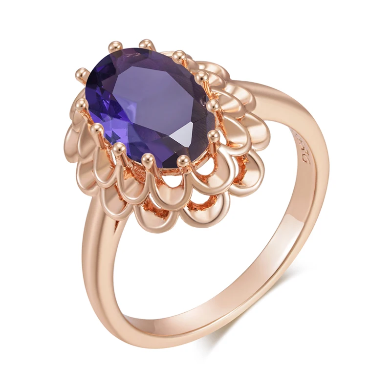 Kinel Hot Classic Big Oval Purple Natural Zircon Ring For Women Fashion 585 Rose Gold Color Crystal Flower Daily Vintage Jewelry image 6