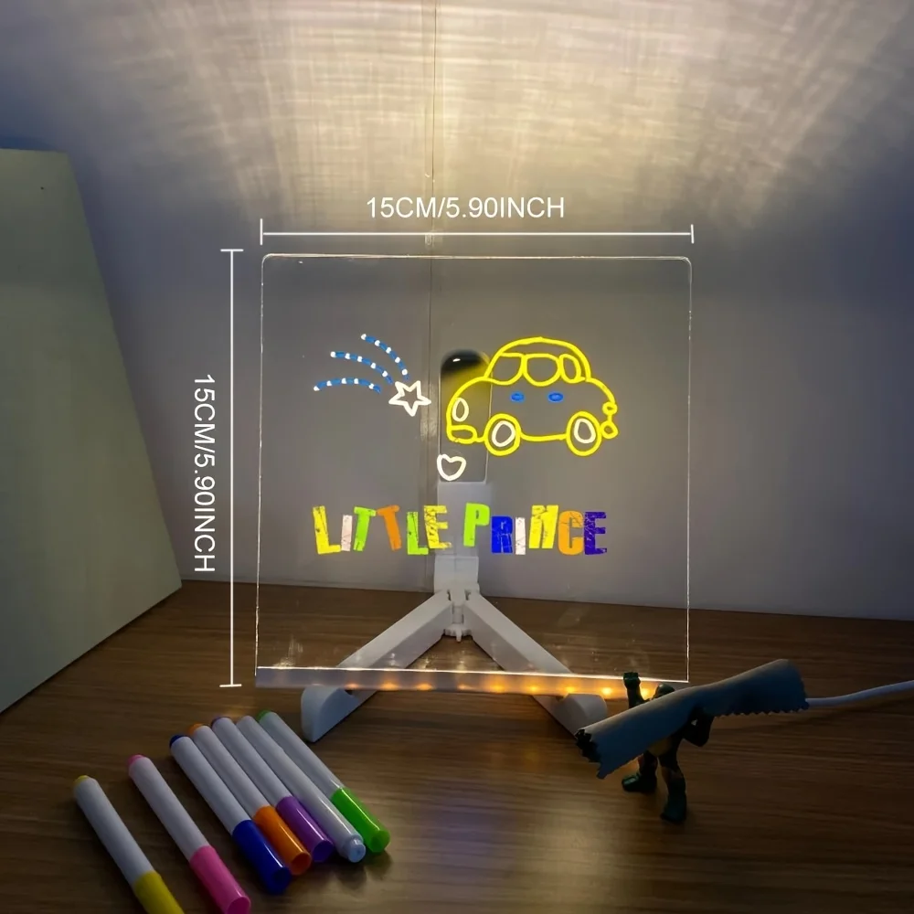 Colorful LED writing board  LED lights acrylic message board erasable USB kids drawing board night light