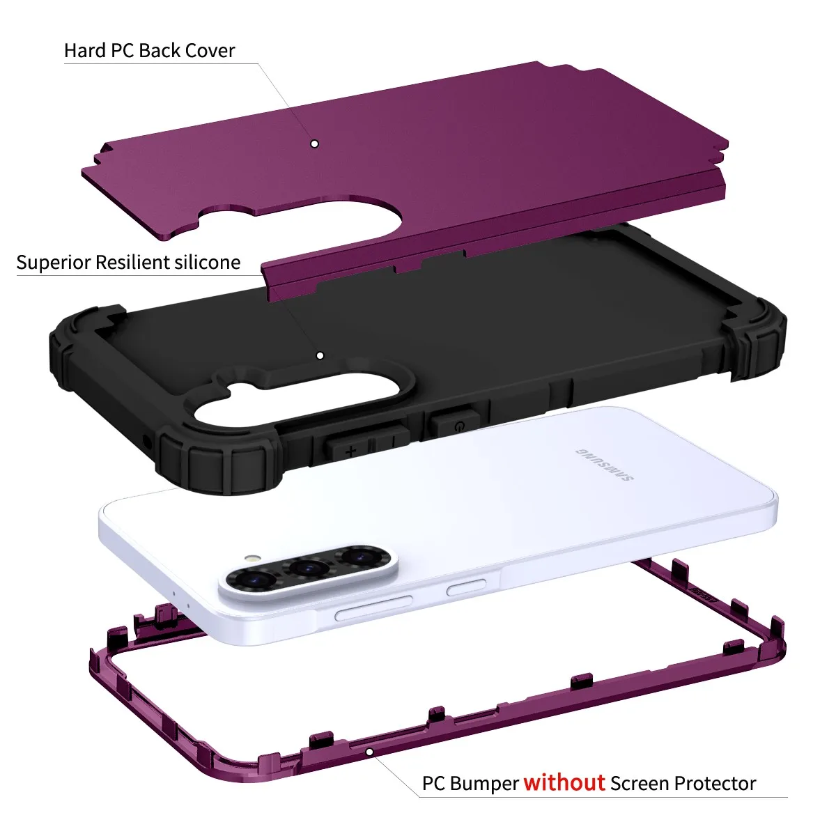 Wytrzymałe, odporne na wstrząsy etui 3 w 1 do Samsung Galaxy A15 A25 A35 A55 A16 A26 A36 A56 A17 A37 A57 5G, plastikowa obudowa z TPU — zdjęcie produktu 4