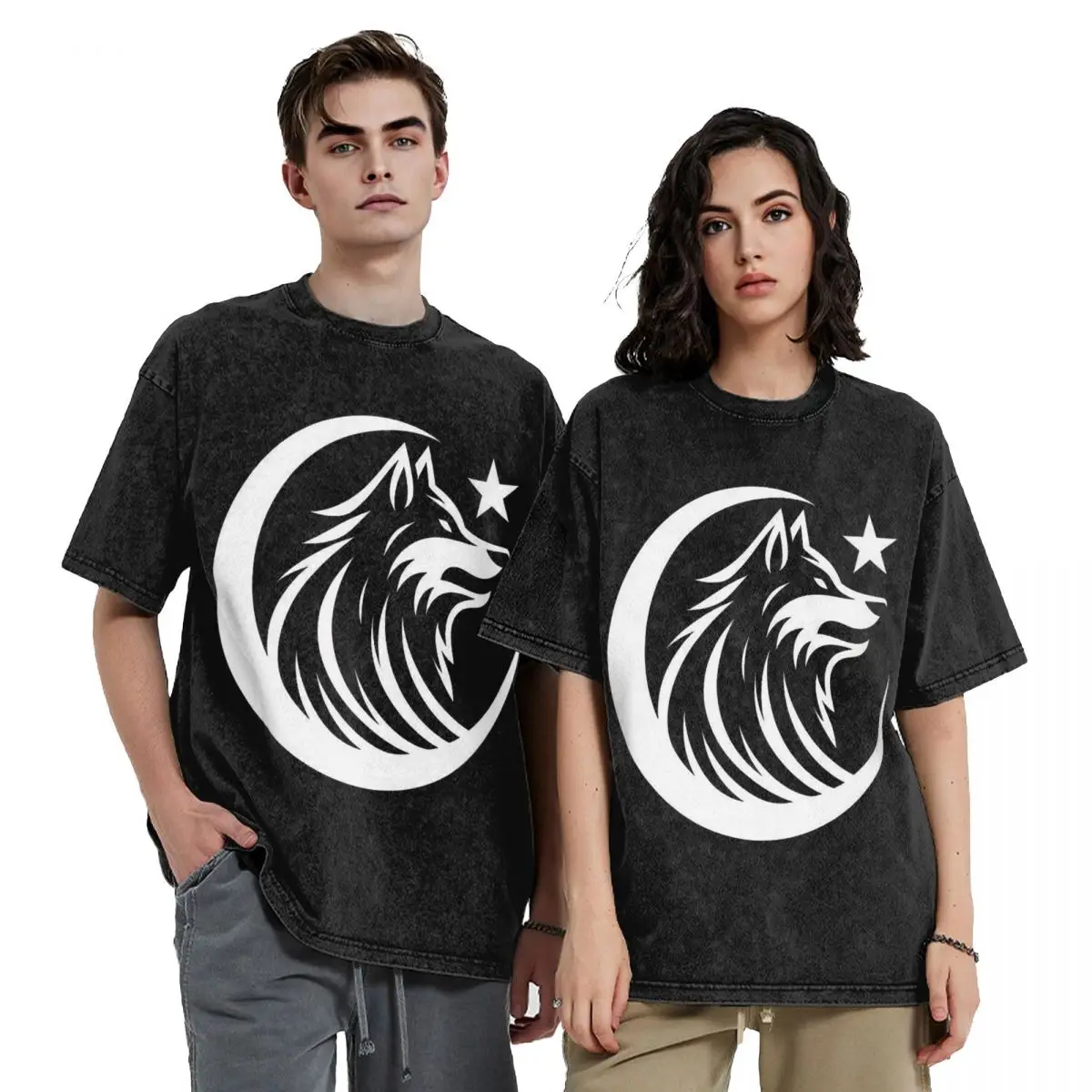 

Wolf Moon (10) Hip Hop Short Sleeve T-Shirts Washed Tops Tees Streetwear T Shirt Printed for Men Women