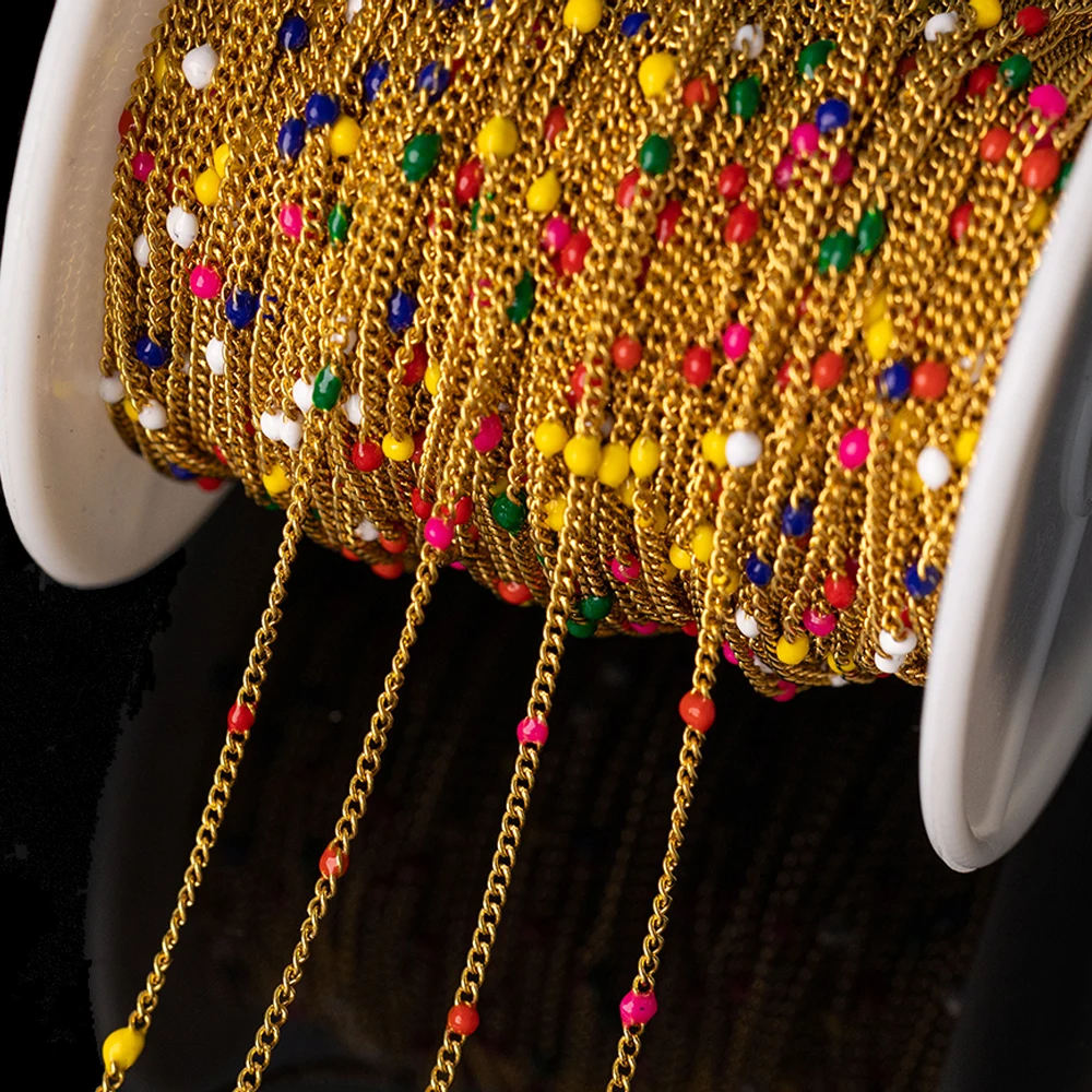 1 Meter Gold Edelstahl Bunte Emaille Kugel Perlen Gliederketten Extender für Schmuckherstellung DIY Armband Halskette Zubehör – Detail 7
