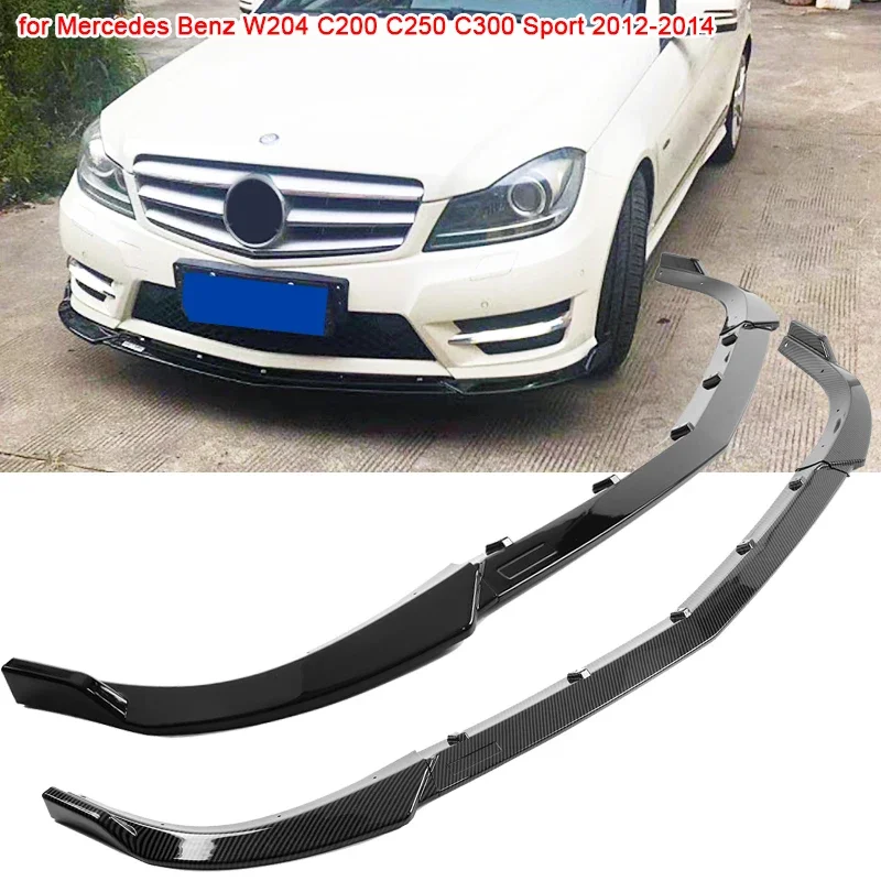 

Front Bumper Lip Splitter Spoiler Gloss Black Carbon Fiber Bumper Guard for Mercedes Benz W204 C200 C250 C300 Sport 2012-2014