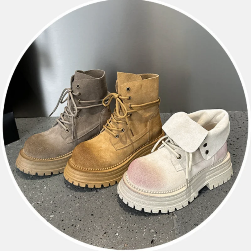 ZXRYXGS Superior Frosted Cowhide Autumn Winter Shoes Woman Boots 2025 Thick Soled Non-slip Thick Mid Heels Comfort Trendy Boots