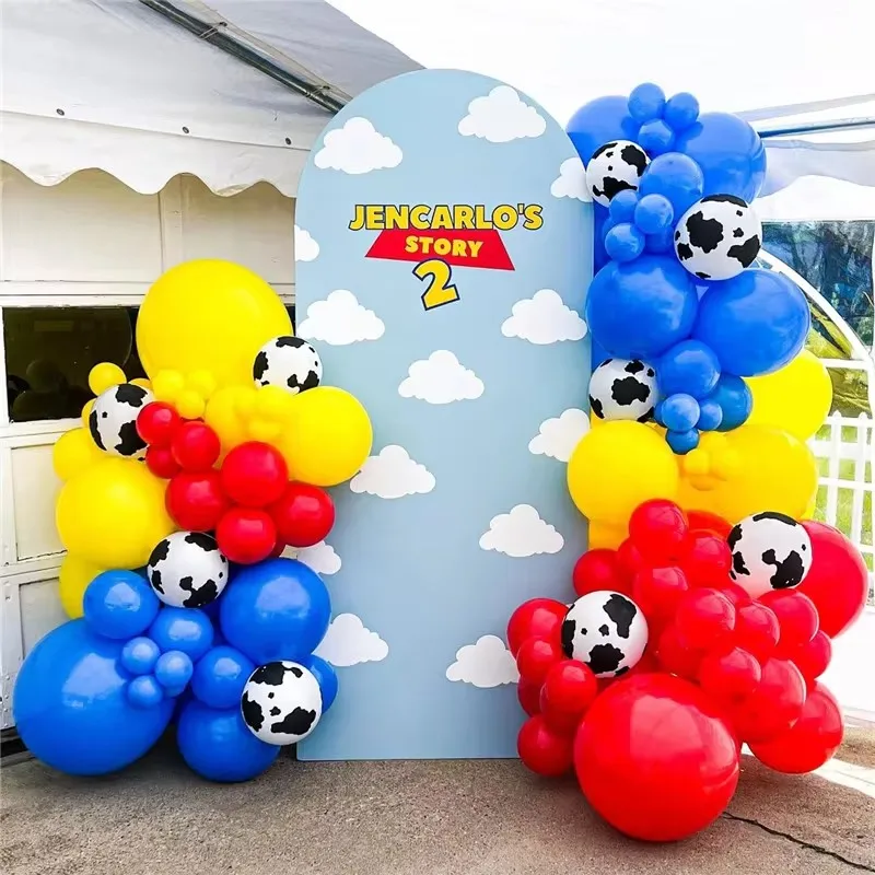 130Pcs Blue Yellow Red Latex Balloons Garland Arch Kit Cow Pattern Printed Balloons Baby Shower Birthday Party Supplies Decor