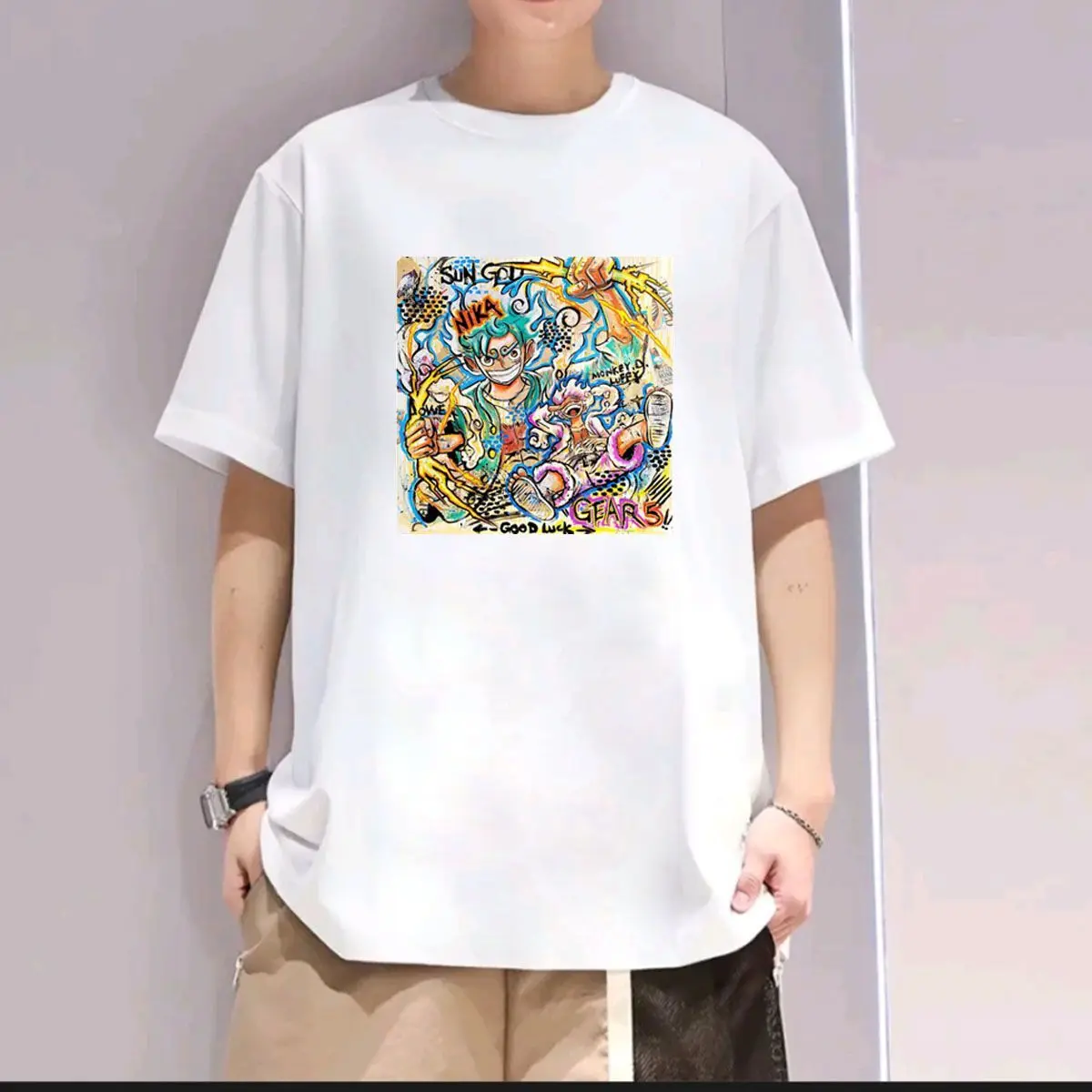 

ONE PIECE Luffy 2025 года, свободный повседневный спортивный топ из чистого хлопка с короткими рукавами, летняя футболка ins