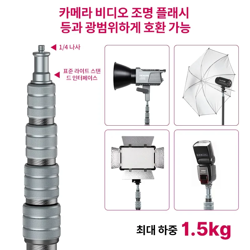 Ulanzi MT-49 1,9 m Kohlefaser-Beleuchtungsständer, tragbares Stativ, Fotografie-Lichtständer für LED-Licht, Blitz, Softbox, Reise-Einbeinstativ