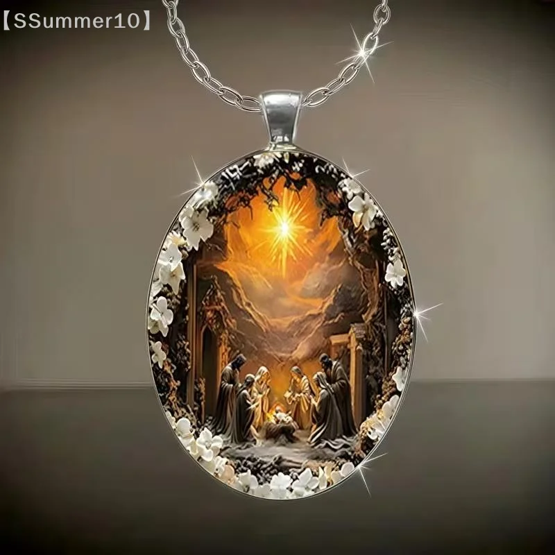【SSummer10】Retro Oval Organic Glass Pendant Necklace - Creative Jewelry for Men Women Christmas Easter Daily Wear【SS】