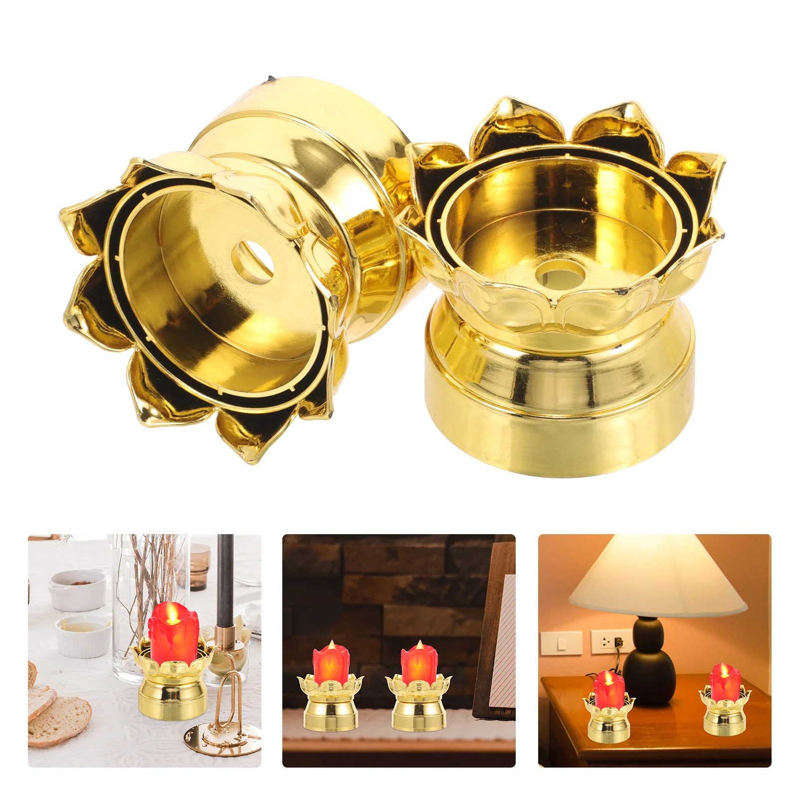 

4Pcs Lotus Holders Plastic Vintage Candlestick Decorative Holder Buddha Hall Tabletop Home Decor