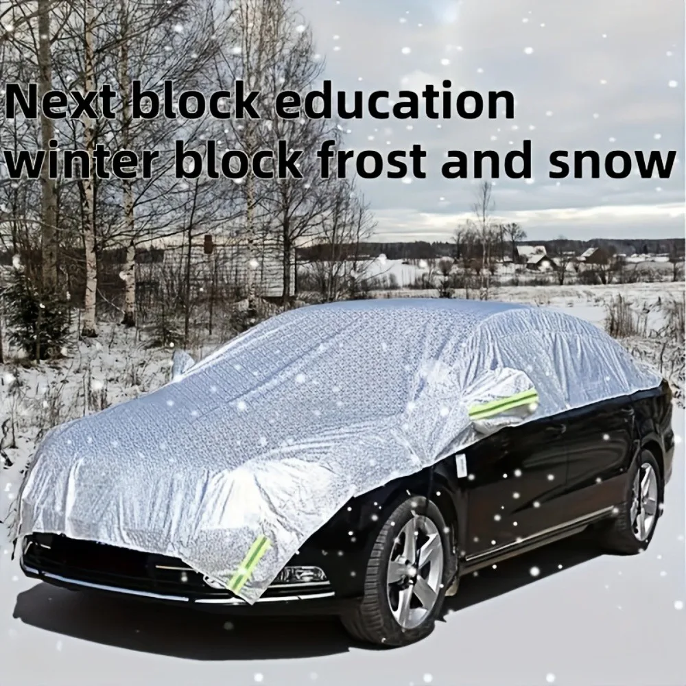 1pc All-Weather Half Car Body Cover - Waterproof, Dustproof, UV & Snow Resistant for Sedans, Protects Windshield and Roof