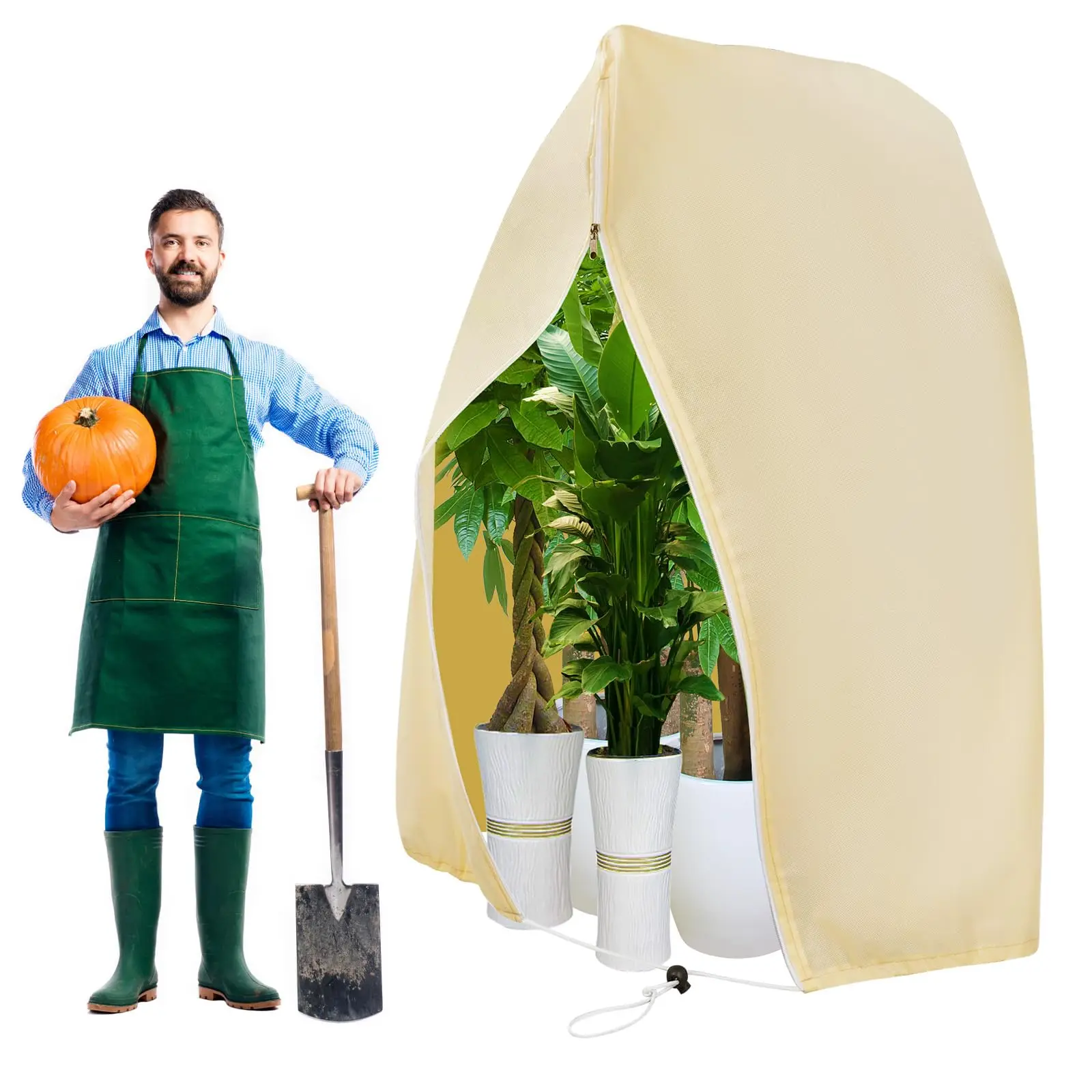 

Зимняя сумка для защиты растений с завязками и застежкой-молнией, защитная крышка от холода, многоразовая куртка для кустарников для деревьев и кустарников