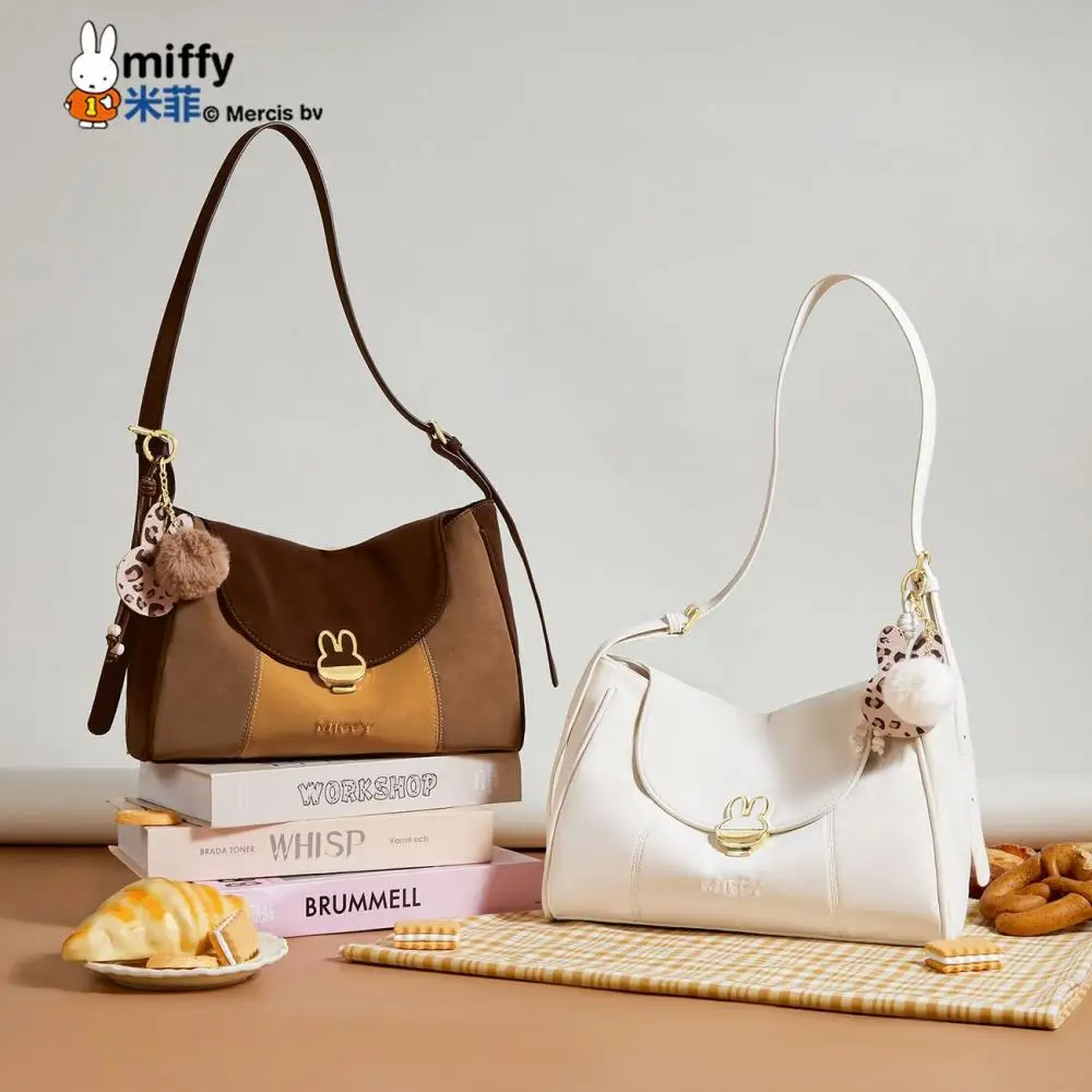 

Miffy Shoulder Bag Set Brown White Leather Design With Bunny Buckle Cute Fashion Bag For Women Daily Casual Travel Use