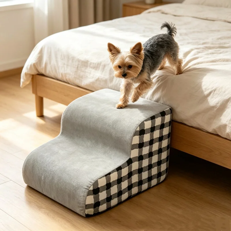 2-Step Soft Pet Stairs For Small Dogs Anti-Slip Flannel Dog Ramp Steps with Removable Cover - view 2
