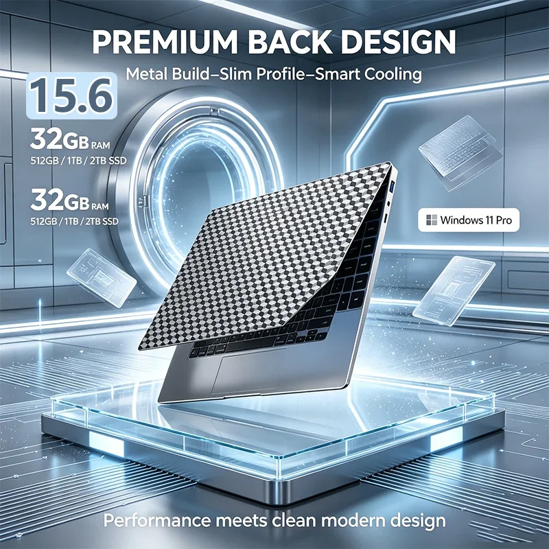 Slim Metal 15.6 Inch Laptop I9-9900 32GB RAM 2TB SSD Windows 11 pro Smart Cooling System Portable Premium Design Notebook