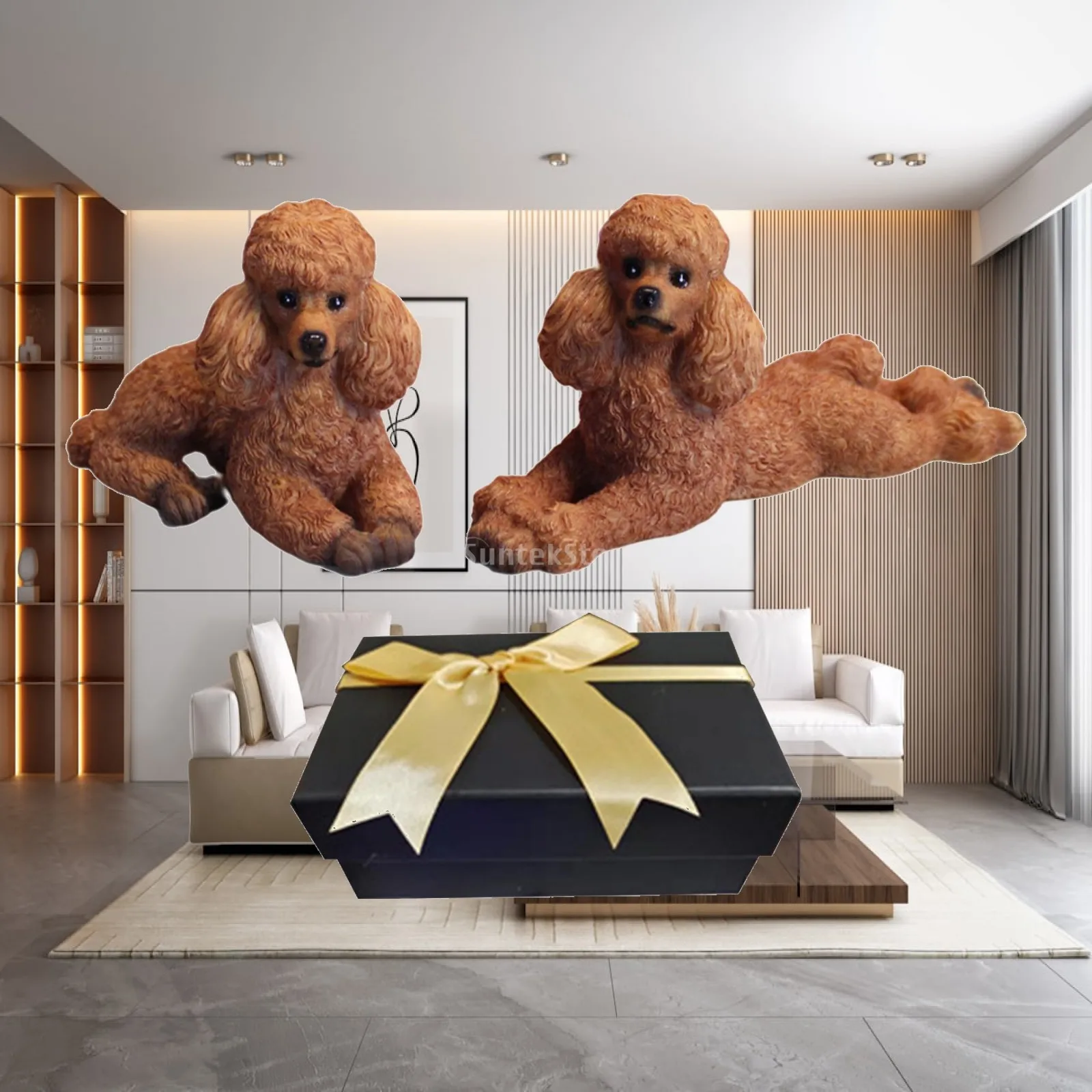 2Pcs Modern Animal Figurine Collectibles Art Crafts Poodle Dog Statue Pet Model
