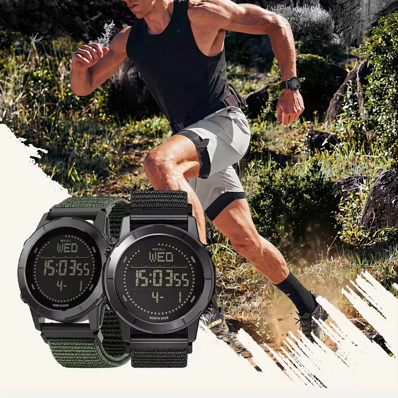 NORTH EDGE TANK 3 Men's Digital Militray Watches Outdoor Sports Watch Pedometer Calories Compass Waterproof 50M Wristwatches