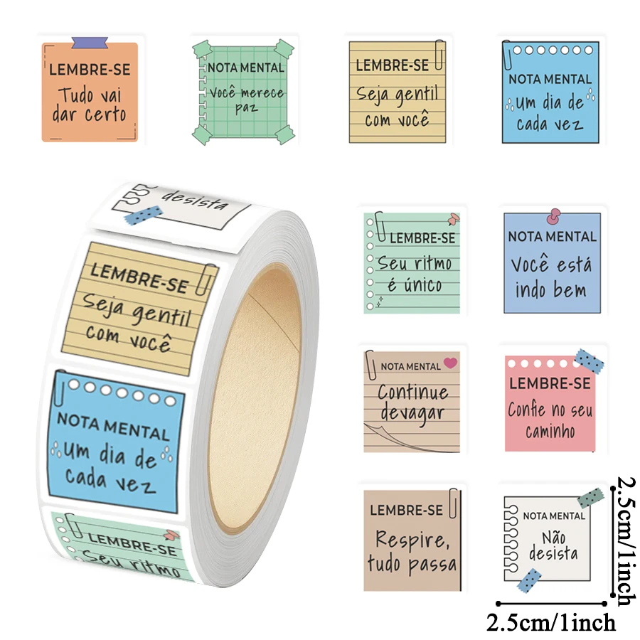 500 Pcs Portuguese Motivational Stickers Roll, Positive Reminder Labels, Inspirational Affirmation Decals, Aesthetic Note Style
