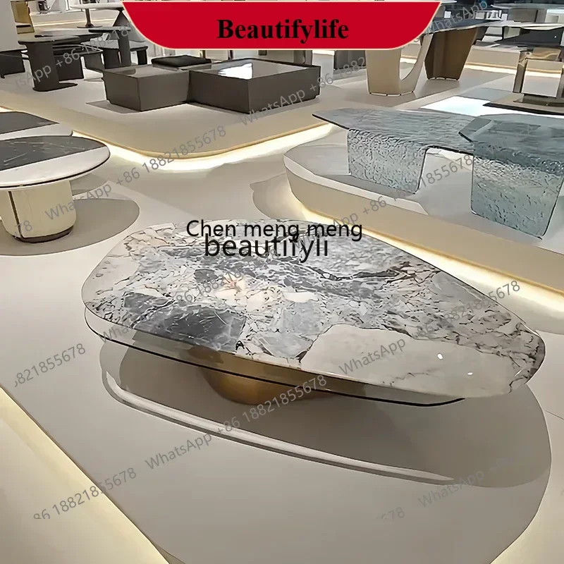 D178  Natural marble rotatable coffee table villa living room advanced oval Italian minimalist design