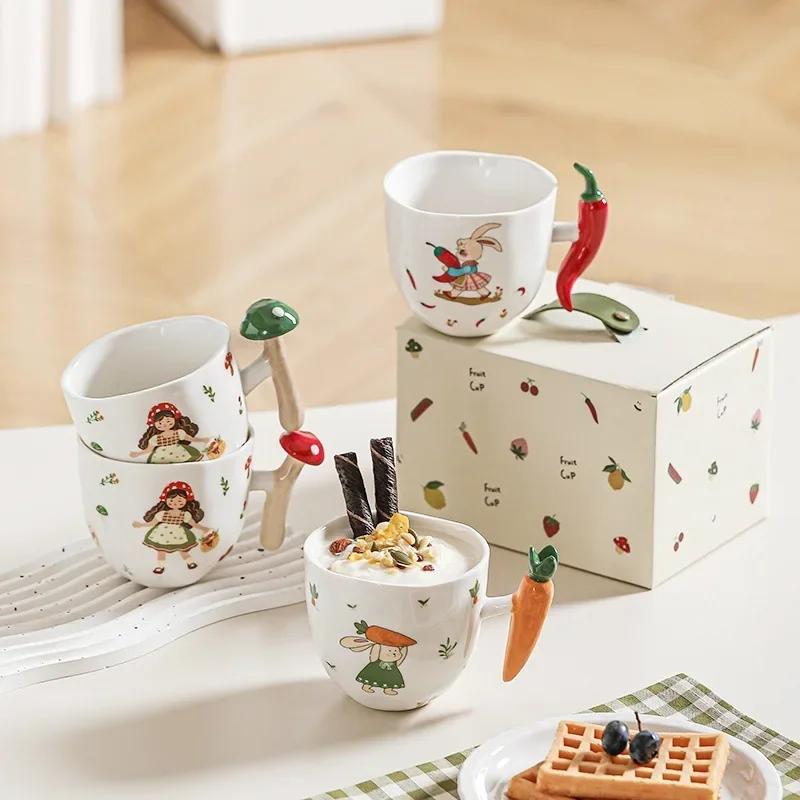 Vegetable Series Handle Ceramic Cup High Value Coffee Cup Cartoon Mug Good-looking Cute Water Cup