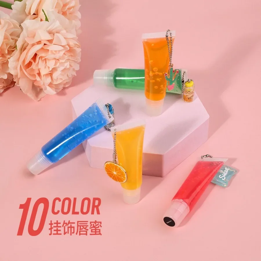 Custom 10colors Keychain Fruit-falvor Lip Oil Moisturizing Long Lasting Portable Easy To Wear Nourish Lip Care Makeup Bulk