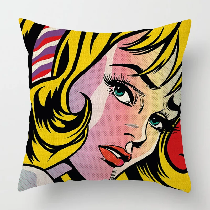 Pop Art Comic Style Cushion Cover - Vibrant Yellow Hair, Retro Design, Soft Comfort for Home Decor