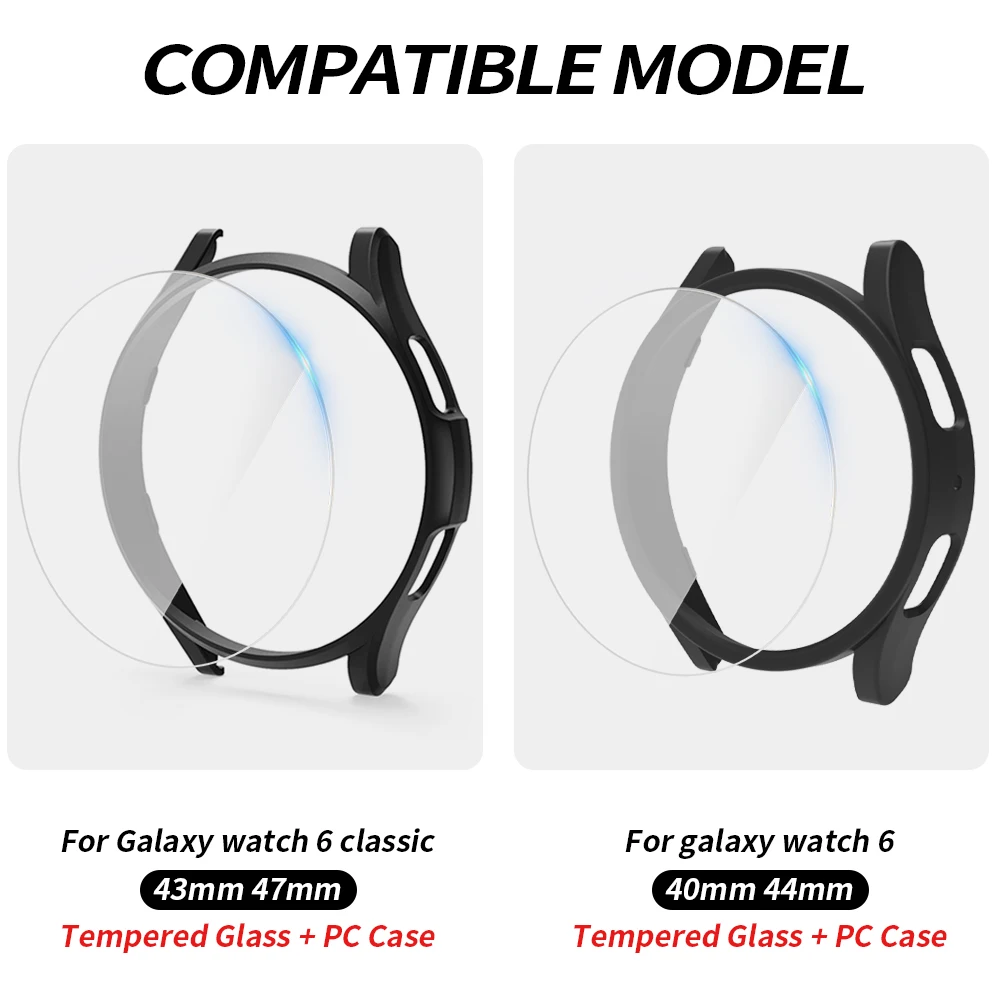 Glass+Case for Samsung Galaxy Watch 6 Classic 43mm 47mm Waterproof Hollow Bumper+Screen Protector Galaxy Watch 6 40mm 44mm Cover