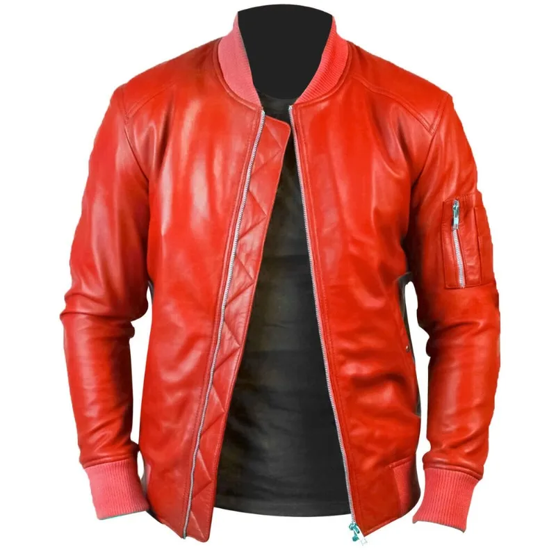 

Men's Genuine Leather Red Lambskin Bomber Biker Jacket Handmade Stylish Jacket