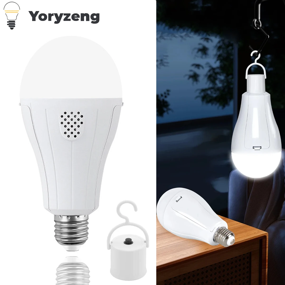 

E27 15W Rechargeable LED Emergency Light Global Bulb Portable Tent Lantern Lamp 85-265V for Outdoor Camping Fishing With hooks