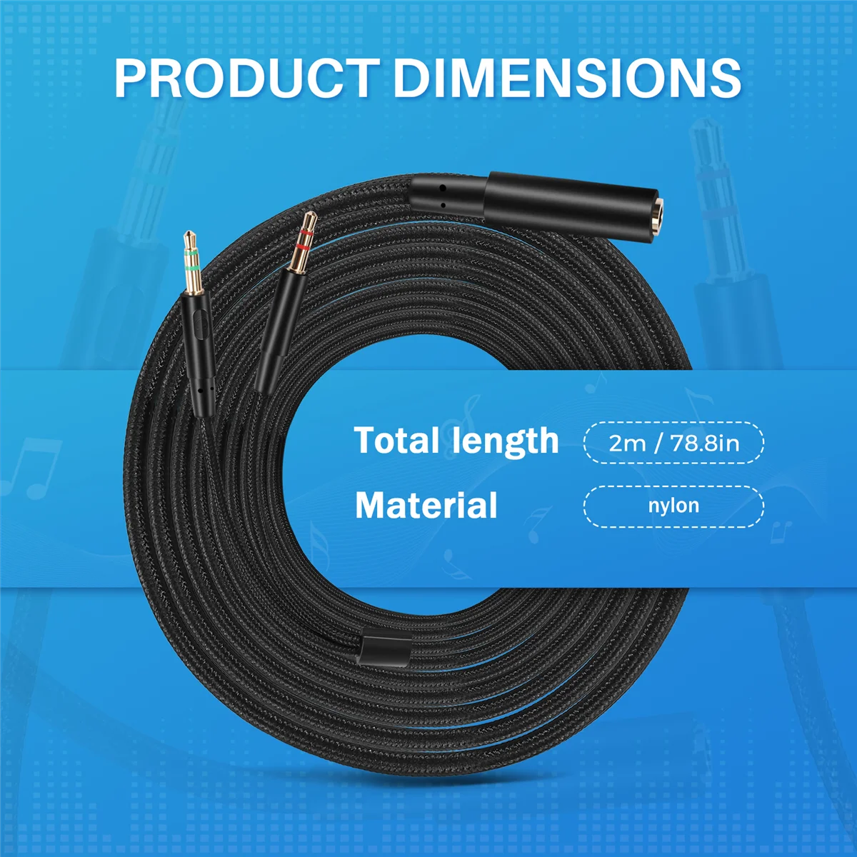 M16K3.5mm Universal 2 en 1 Auriculares para juegos Cable de extensión de audio para auriculares HyperX Cloud II/Alpha-/Cloud Flight/Core