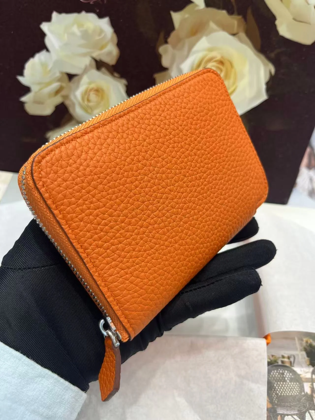 Genuine Pebbled Cowhide Full‑Zip Short Wallet Light Luxury Unisex Multi‑Slots Card Holder Mini Zipper Coin Purse Portable Small Clutch Purse Daily Storage Pouch With Gift Box