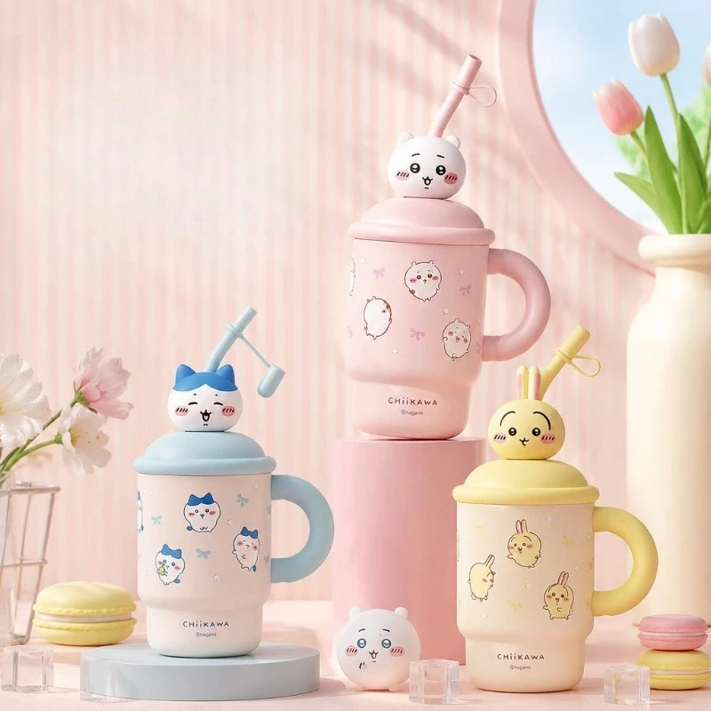 Anime Cartoon Kawaii Chiikawa Cup Stainless Steel Thermal Insulation Bottle Straw Portable Handle Clear Pattern Easy To Clean