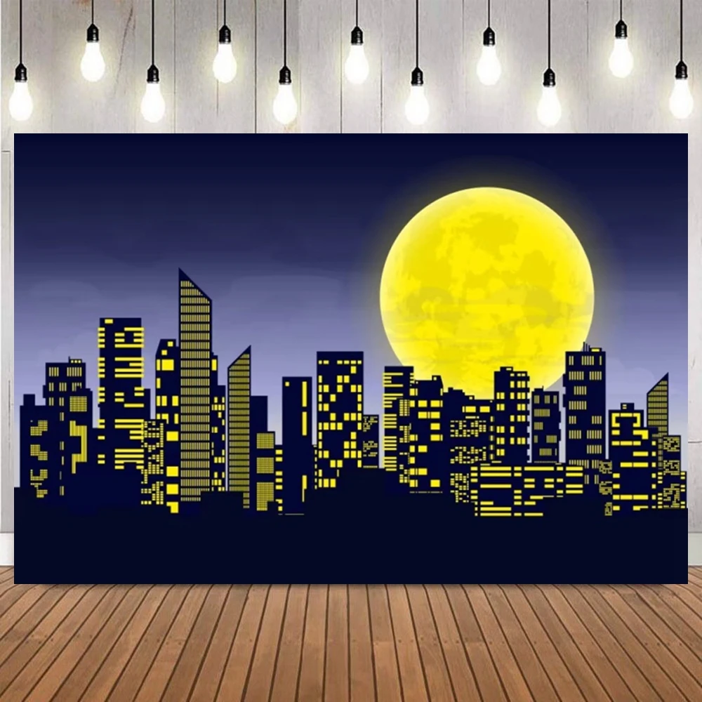 Super Comic Style Photo Backdrop City Night Building Baby Shower Birthday Party Portrait Home Decor Photography Background